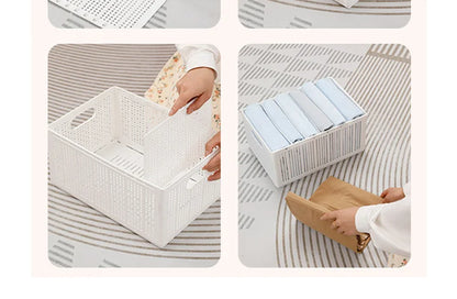 Foldable Storage Basket with Adjustable Dividers – Stackable Drawer Organizer for Bra, Underwear & Clothes