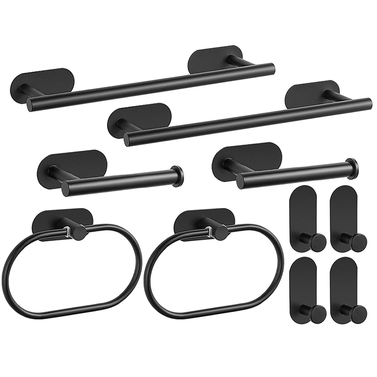 No-Drill Stainless Steel Bathroom Accessories Set, Self-Adhesive Towel Bar, Paper Holder, Towel Ring & Robe Hook