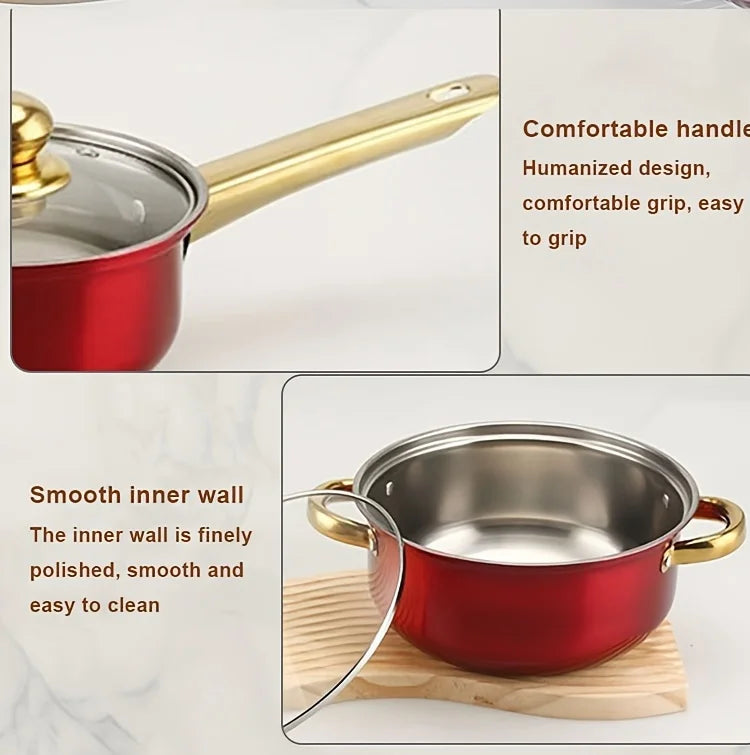 12PCS Stainless Steel Cookware Set, Non-Stick Pots & Pans with Lids, Multi-Color Kitchenware Set