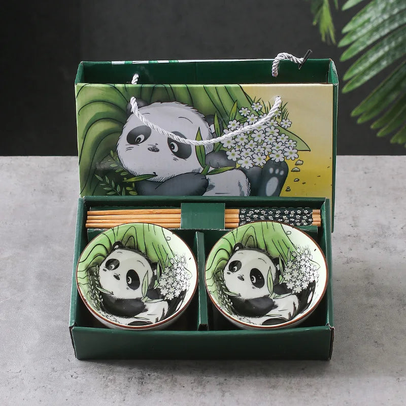 Creative Panda Ceramic Tableware Set, Cartoon Porcelain Dinnerware Gift Box Set