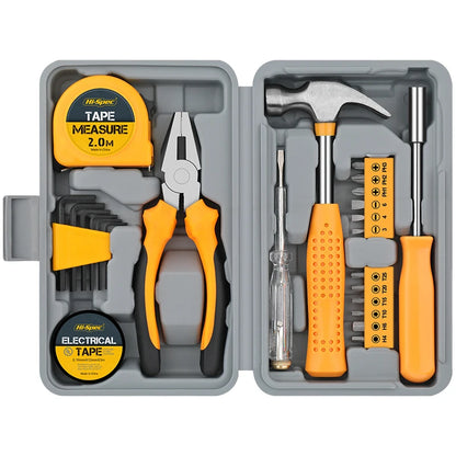 Hi-Spec 24-Piece Compact Household Tool Kit, Yellow DIY Hand Tool Set for Home and Office Repairs