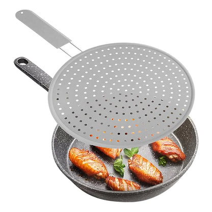 Silicone Kitchen Splatter Screen with Handle – Heat-Resistant Oil Splash Guard Frying Pan Lid Drain Board Cover