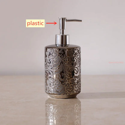 Silver Ceramic 5-Piece Bathroom Accessory Set, Soap Dispenser, Gargle Cup, Soap Dish & Toothbrush Holder Toiletry Set