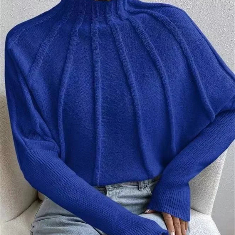 Women's Knitted Half-High Collar Sweater Batwing Sleeve Thickened Winter Style Pure Color  Sweaters Female