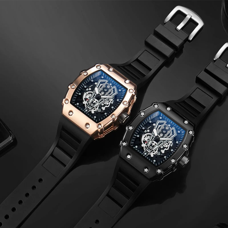 WLISTH Men’s Large Dial Square Quartz Watch, Waterproof Sport Wristwatch with Luminous Hands, Rubber Strap, and Calendar Display