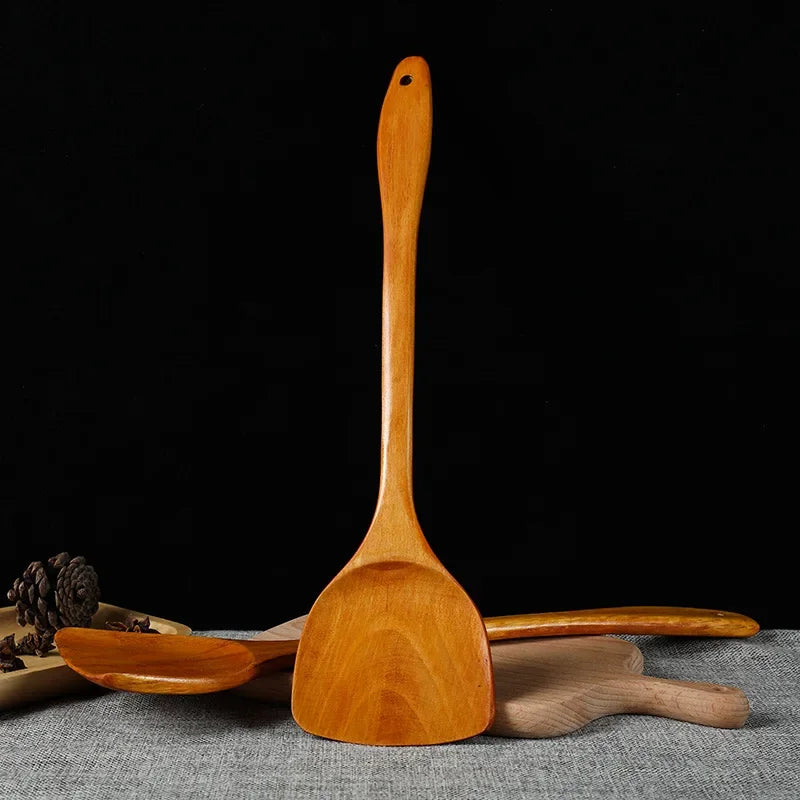 Bamboo Wood Spatula 39cm – Long Handle Wooden Cooking Spatula Safe for Non-Stick Pans