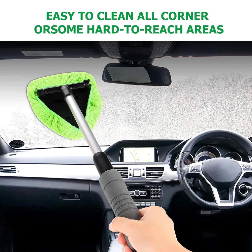 Telescopic Car Window Windshield Cleaning Brush Set – Microfiber Glass Cleaner Mist Scraper Eliminator