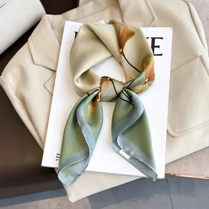 Luxury Printed Silk-Style Square Scarf for Women, Soft Satin Neckerchief Headband and Hair Ribbon, Fashion Hijab and Bag Accessory for Office and Daily Wear