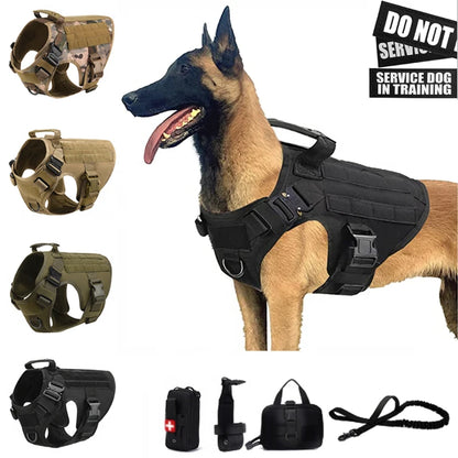 Tactical Dog Harness and Leash Set for Large and Medium Dogs, Military-Style Training Vest for German Shepherd, Golden Retriever, and Working Breeds