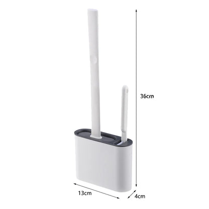 Wall Hanging Toilet Brush with Holder – Long Handled Silicone Toilet Brush with Soft Bristles WC Cleaning Brush Bathroom Accessory