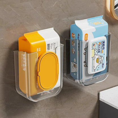 Wall Mounted Dual Compartment Wipes Case – Transparent Self-Adhesive Organizer for Kitchen, Bathroom & Bedroom