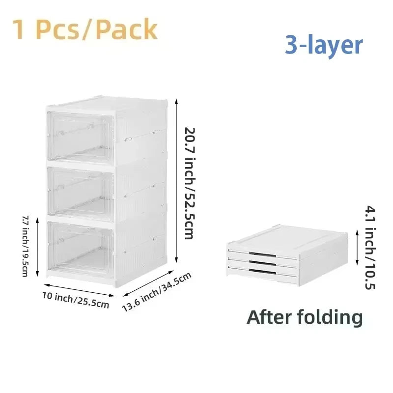 Foldable Shoe Storage Box with Transparent Door, 3/6-Layer Stackable Sneaker Organizer Cabinet