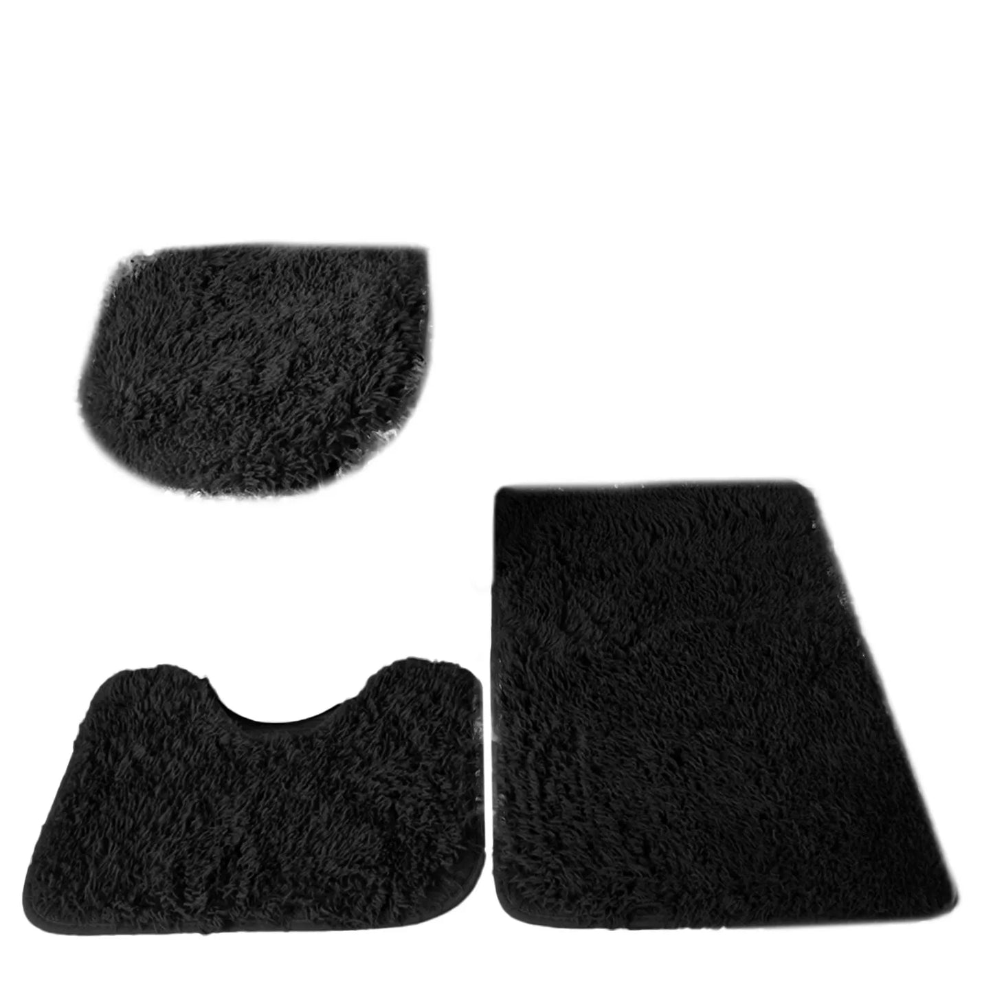 3PCS Bathroom Rug Set, Non-Slip Bath Mats with Toilet Lid Cover, Soft Fluffy Solid Color Bathroom Carpet Set