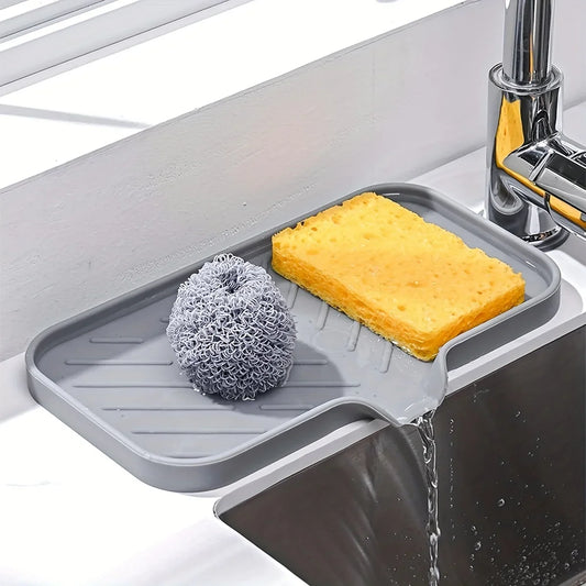 Sink Silicone Tray with Drain, Soap & Sponge Storage Holder for Countertop, Scrubber & Brush Kitchen Organizer