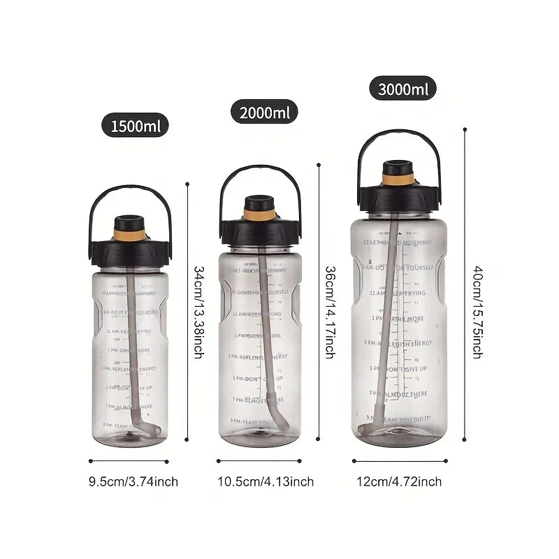 LUSQI Sports Water Bottle – Large Capacity Plastic Leak-Proof Bottle with Straw and Time Marker for Home and Outdoor Sports