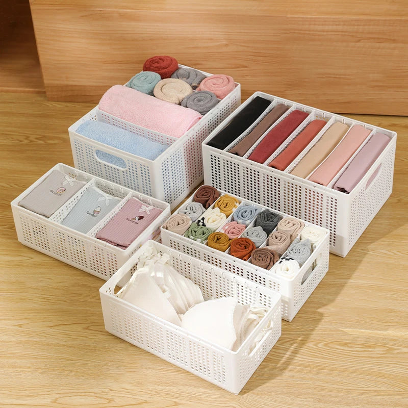 Foldable Storage Basket with Adjustable Dividers – Stackable Drawer Organizer for Bra, Underwear & Clothes