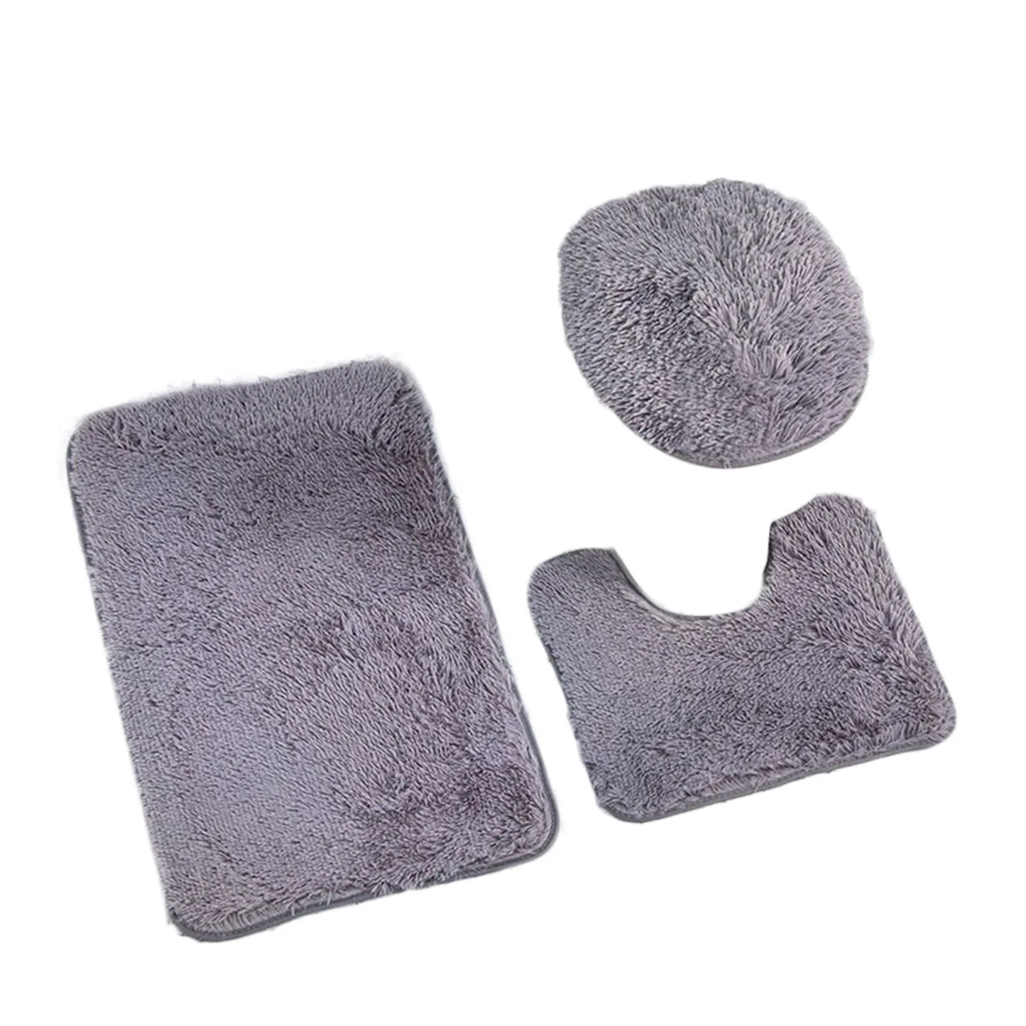 3PCS Bathroom Rug Set, Non-Slip Bath Mats with Toilet Lid Cover, Soft Fluffy Solid Color Bathroom Carpet Set