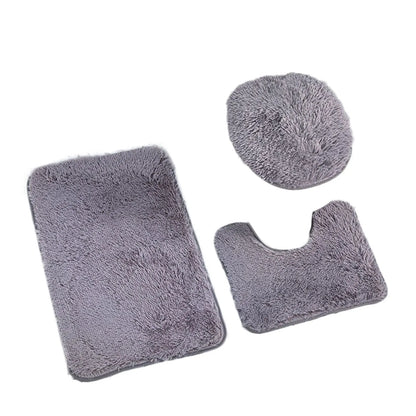 3PCS Bathroom Rug Set, Non-Slip Bath Mats with Toilet Lid Cover, Soft Fluffy Solid Color Bathroom Carpet Set