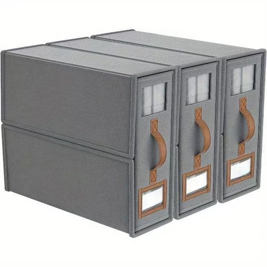 Foldable Bed Sheets Set Organizer, Linen Fabric Closet Storage Box with Window for Bedding & Pillows