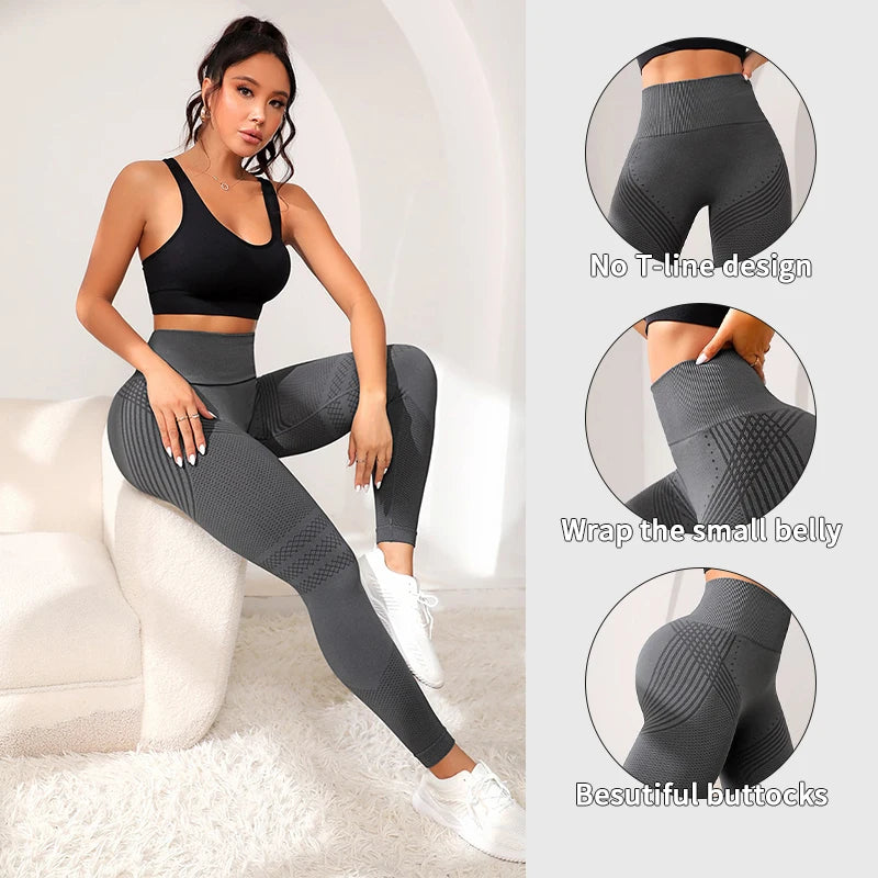 Women’s High Waist Sports Leggings with Butt Lift Design, Sexy Seam Lines Fitness Tight Pants for Yoga, Running, Gym and Workout