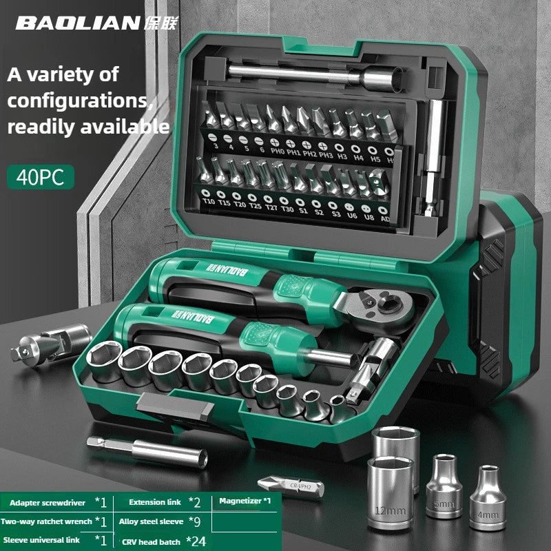 BAOLIAN 40-Piece Screwdriver and Wrench Set, Ratchet Magnetic Screwdriver Bit Kit for Household DIY Repair