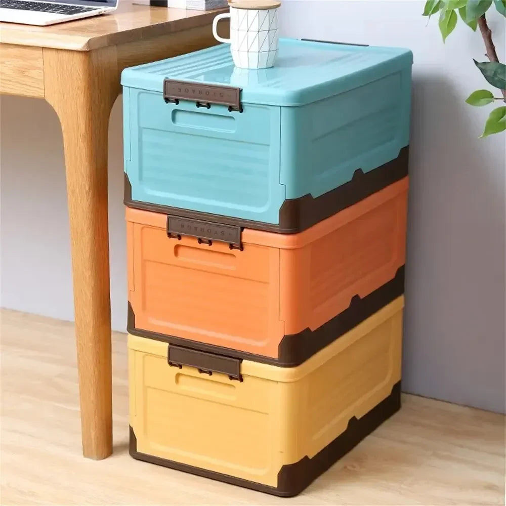 Foldable Plastic Storage Box with Lid, Large Capacity Multifunctional Organizer for Home Goods & Space-Saving Storage