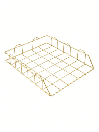 Metal Desktop File Organizer, Stackable Horizontal Letter Tray Paper Holder for Office & Home