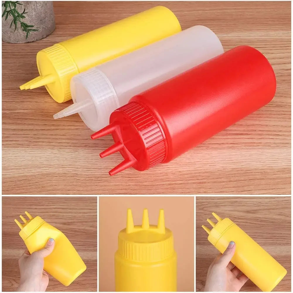Ketchup Squeeze Bottle Plastic – Condiment Squirt Bottle with 3-Hole Dispensing for Oil, BBQ Sauces, and More
