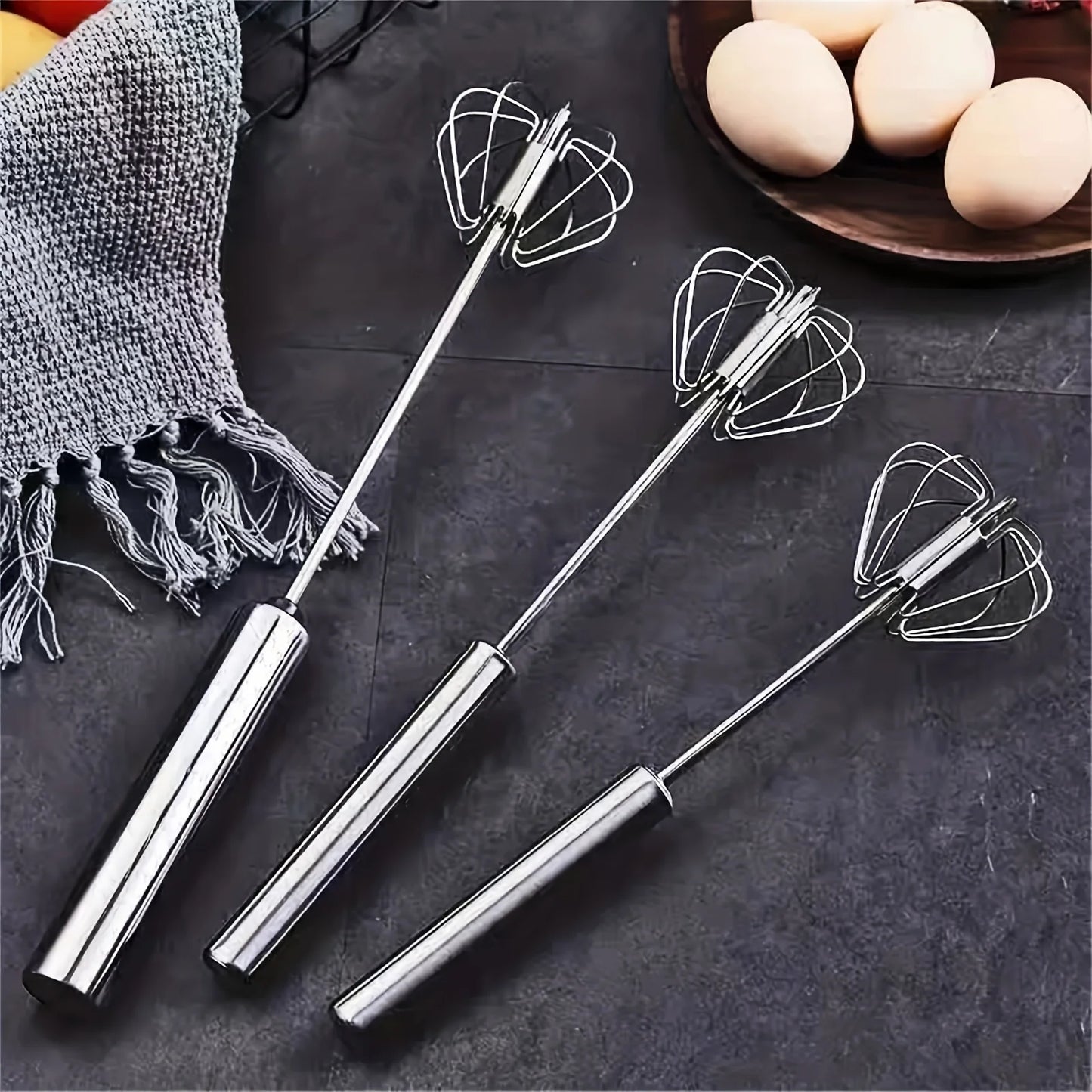 Stainless Steel Semi-Automatic Egg Beater, Hand Push Mixer for Egg, Cream and Baking Mixing