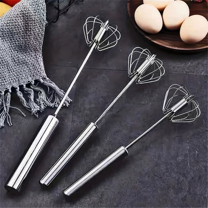 Stainless Steel Semi-Automatic Egg Beater, Hand Push Mixer for Egg, Cream and Baking Mixing