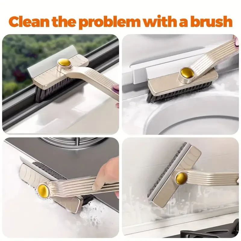 360° Rotating Crevice Cleaning Brush with Scraper – Multi-Purpose Hard Bristle Tile & Gap Cleaner for Bathroom & Kitchen
