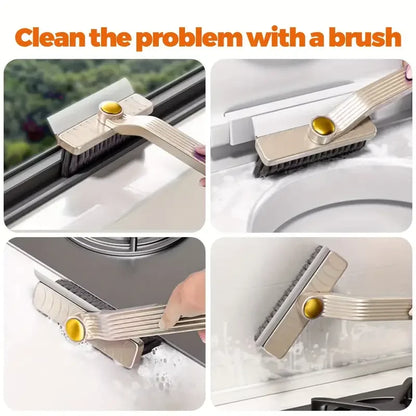 360° Rotating Crevice Cleaning Brush with Scraper – Multi-Purpose Hard Bristle Tile & Gap Cleaner for Bathroom & Kitchen