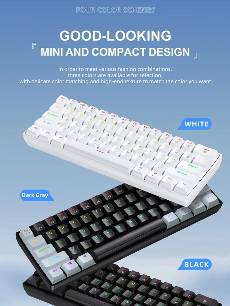 FreeWolf K61 Wired Mechanical Gaming Keyboard, 60% Compact 61-Key Layout, RGB Backlit, Phantom Switches, USB Plug and Play Keyboard for PC, Laptop, and Tablet