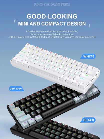 FreeWolf K61 Wired Mechanical Gaming Keyboard, 60% Compact 61-Key Layout, RGB Backlit, Phantom Switches, USB Plug and Play Keyboard for PC, Laptop, and Tablet