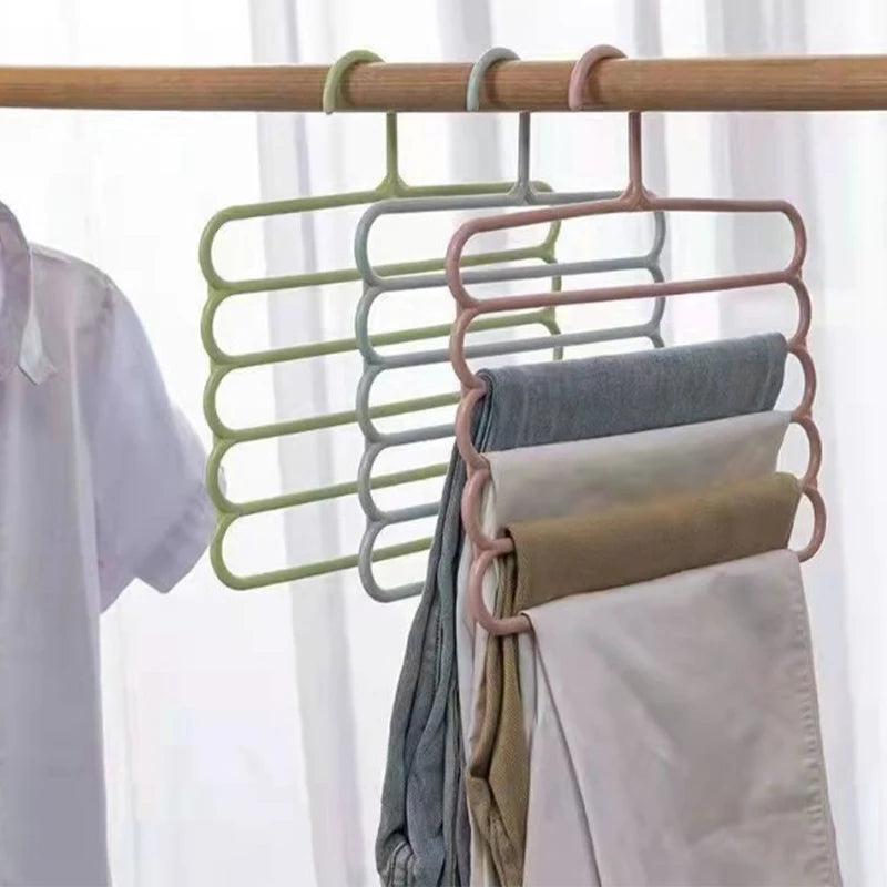 5-Layer Multi-Functional Clothes Hanger – Non-Slip Plastic Pants Storage Rack for Closet Organization
