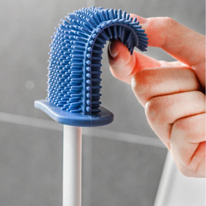 Wall Hanging Toilet Brush with Holder – Long Handled Silicone Toilet Brush with Soft Bristles WC Cleaning Brush Bathroom Accessory