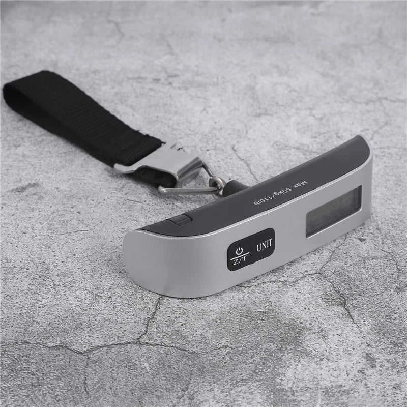 Portable Digital Luggage Scale with LCD Display, 50kg / 110lb Electronic Hanging Suitcase Scale, Travel Baggage Weight Checker with Temperature Display