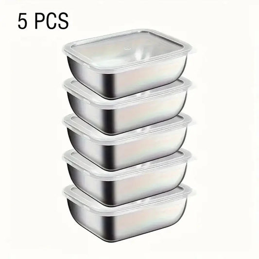 5pcs Stainless Steel Food Storage Containers, Stackable Reusable Meal Prep Boxes for Kitchen, Fridge, Lunch & Travel
