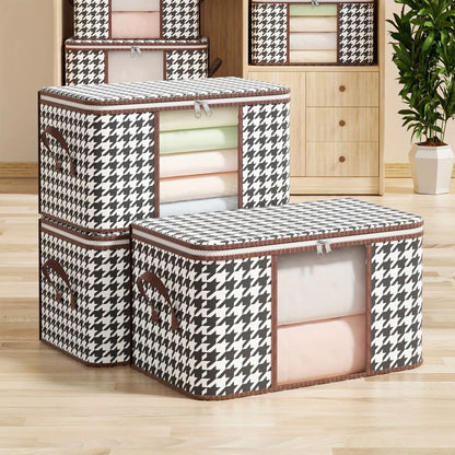 Visible Large Capacity Storage Box with Handles, Foldable Dustproof Clothes & Quilt Organizer Zipper Container