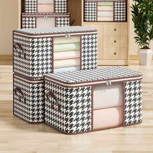 Visible Large Capacity Storage Box with Handles, Foldable Dustproof Clothes & Quilt Organizer Zipper Container