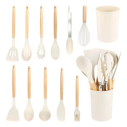 12-Piece Silicone Kitchen Utensil Set with Storage Block, Non-Scratch Cooking Tools & Spatulas