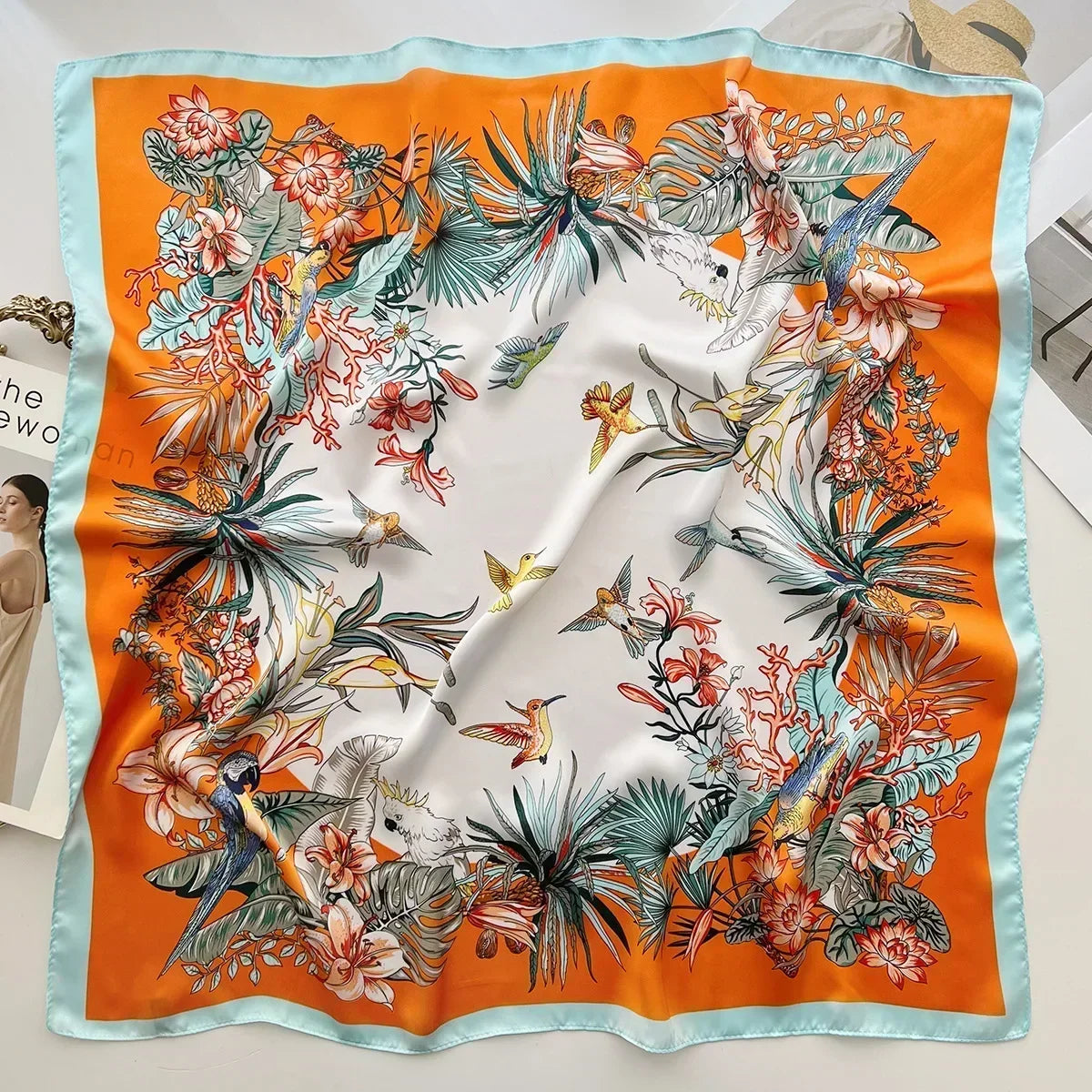 Luxury Printed Silk-Style Square Scarf for Women, Soft Satin Neckerchief Headband and Hair Ribbon, Fashion Hijab and Bag Accessory for Office and Daily Wear