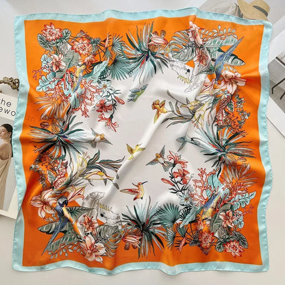 Luxury Printed Silk-Style Square Scarf for Women, Soft Satin Neckerchief Headband and Hair Ribbon, Fashion Hijab and Bag Accessory for Office and Daily Wear