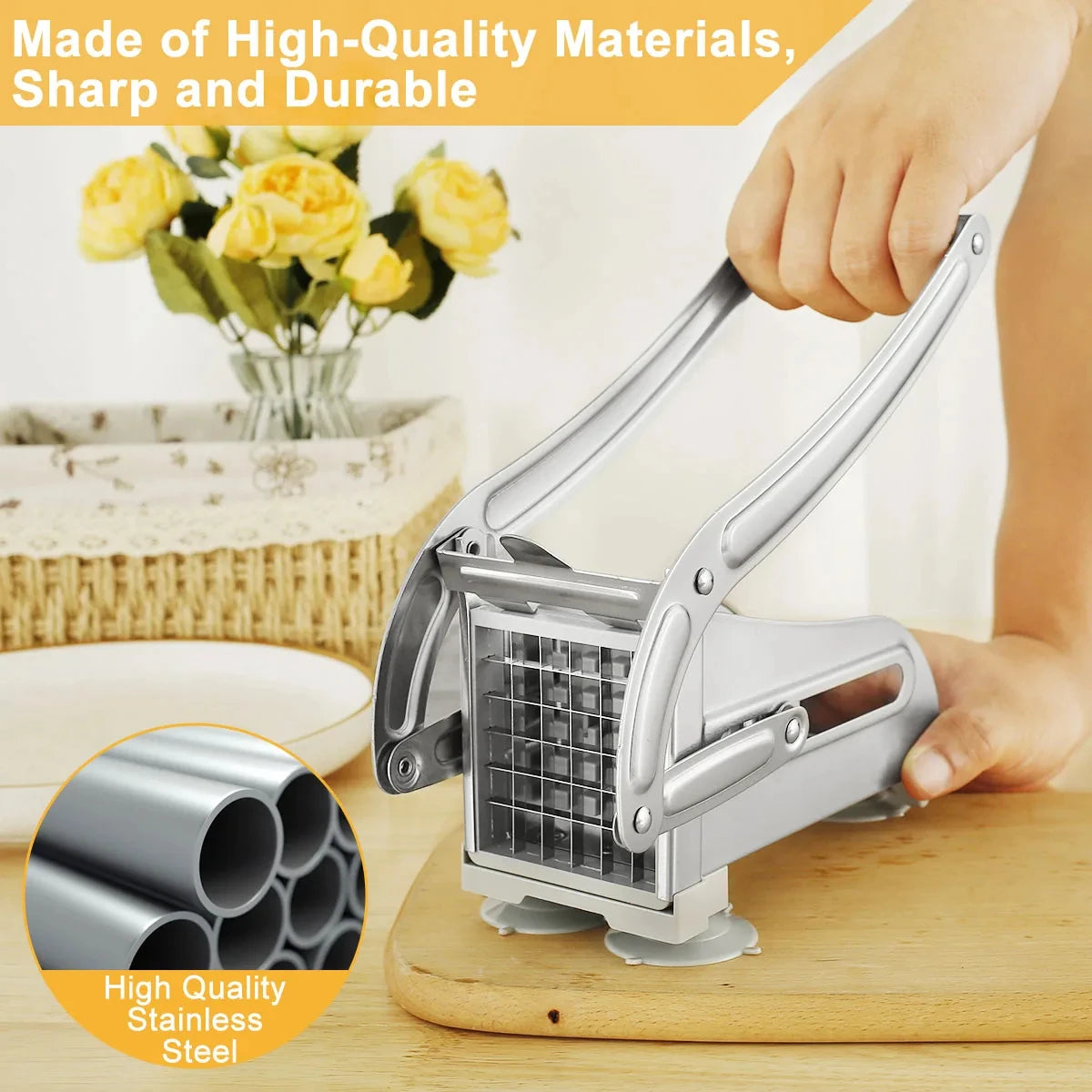 Stainless Steel Manual Potato Cutter, French Fries & Chips Slicer, Vertical Meat Chopper & Dicer Cutting Tool