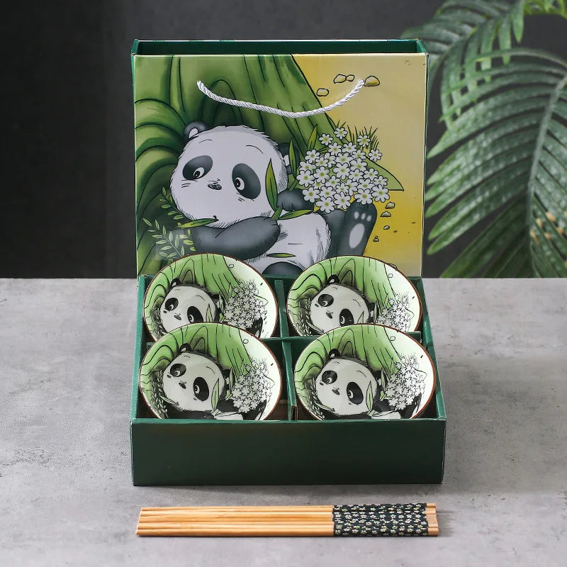 Creative Panda Ceramic Tableware Set, Cartoon Porcelain Dinnerware Gift Box Set