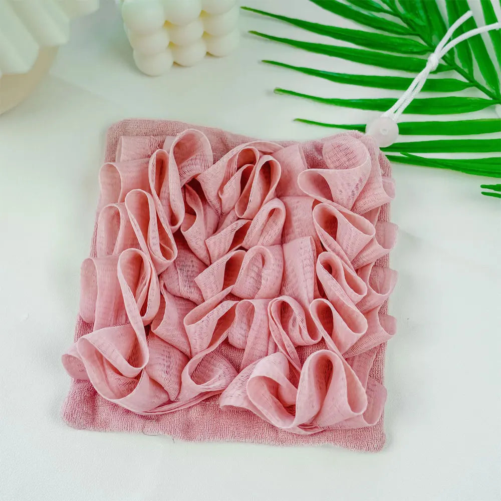Soft Exfoliating 2-In-1 Bath Loofah – Bath Ball Towel with Drawstring Soap Closure Reusable Mesh Shower Sponge