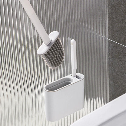 Wall Hanging Toilet Brush with Holder – Long Handled Silicone Toilet Brush with Soft Bristles WC Cleaning Brush Bathroom Accessory