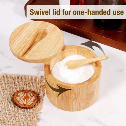 Salt Seasoning Jars Pepper Jar Set – Bamboo Condiment Box Sugar Storage Pot with Lid Multi-Purpose Bowls