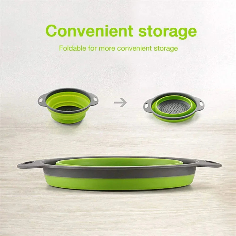 Collapsible Silicone Colander Strainer Basket, Foldable Vegetable and Fruit Washing & Draining Basket Kitchen Gadget