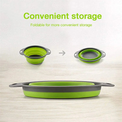 Collapsible Silicone Colander Strainer Basket, Foldable Vegetable and Fruit Washing & Draining Basket Kitchen Gadget
